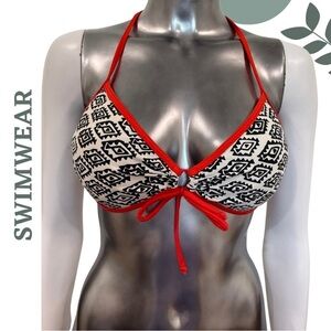 🛍️3/$40 Bold Red Trim Aztec Halter Bikini Top by Mandarin & Co – Size Medium